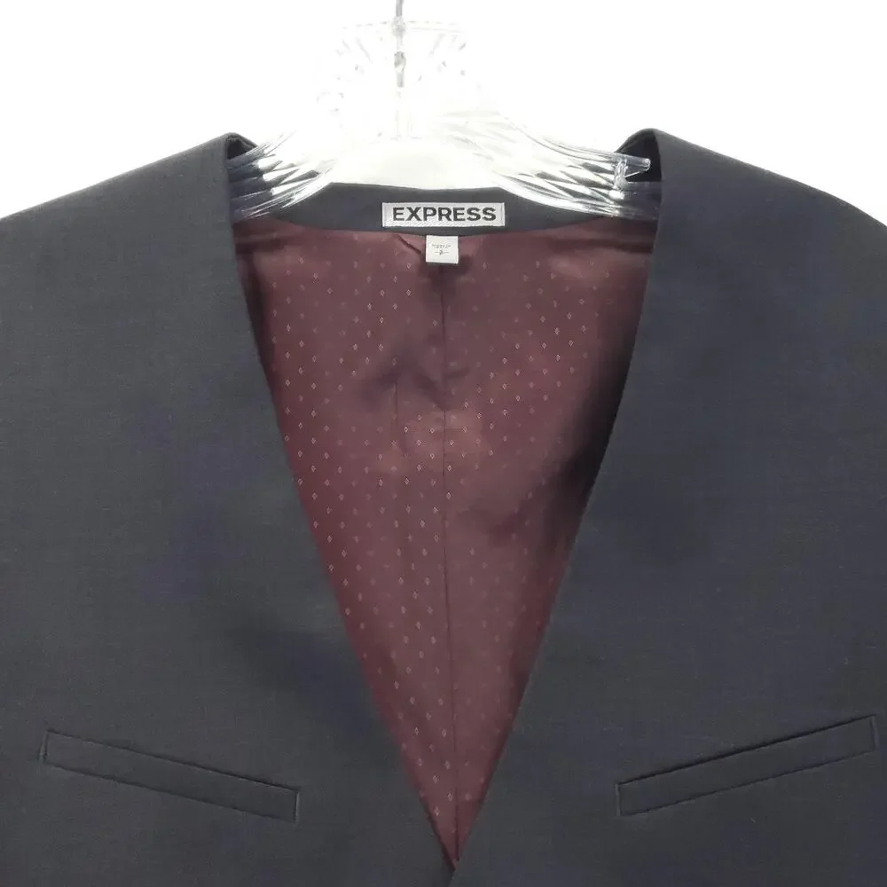 Express Vest Mens Small Gray Suit Waistcoat Five Button Adjustable Back Formal